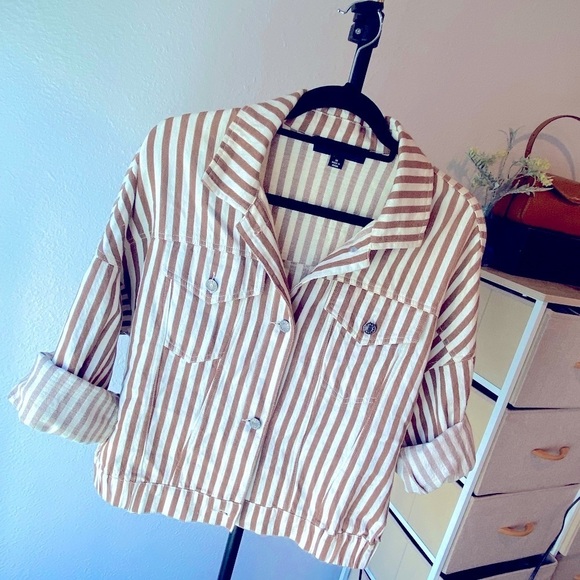 Oversized Vintage 1990’s Style | Striped Linen Blend Jacket - Size Medium 🤍 - Picture 9 of 12